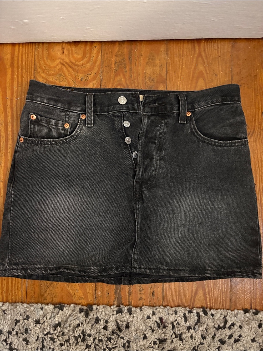 Levi's Black Denim Icons Skirt - Button-Front Mini Skirt